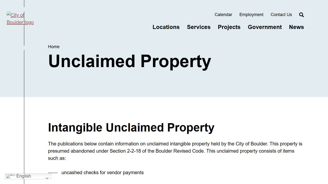Unclaimed Property City of Boulder