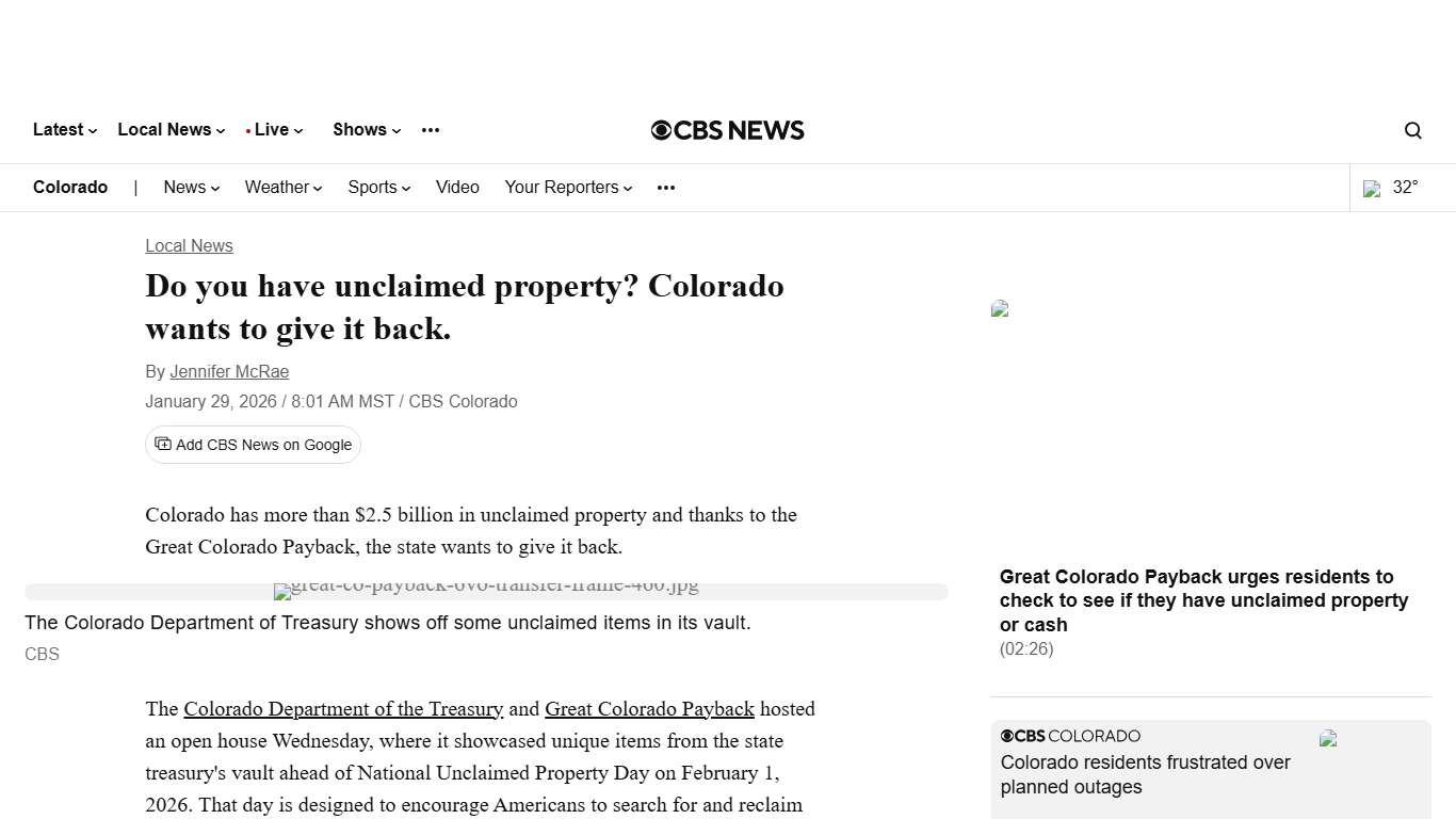 Do you have unclaimed property? Colorado wants to give it back. - CBS Colorado
