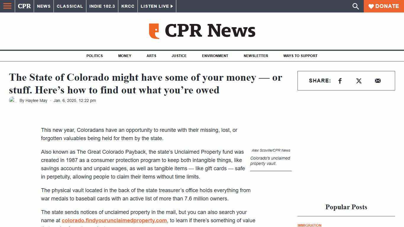 The State of Colorado might have some of your money — or stuff. Here’s how to find out what you’re owed